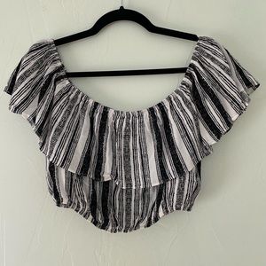 ASTR the Label black and white striped off the shoulder cropped top size s